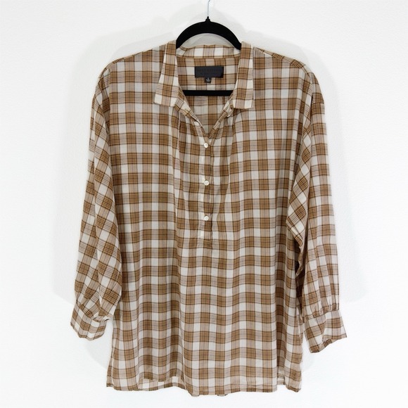 Nili Lotan Tops - Nili Lotan Top Womens Large Brown Plaid Boho Cottagecore Breathable 100% Cotton